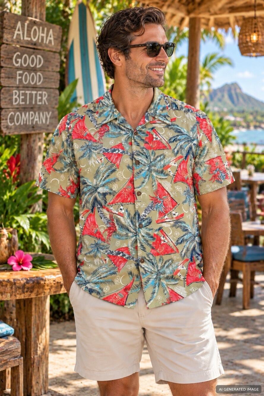 Avanti Silk Hawaiian Loop Collar Camp Shirt Mens Large Outrigger Tropical Aloha